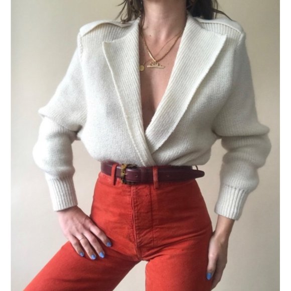 Vintage Jaeger Wrap Cardigan Cropped Jumper Lambswool Angora Ivory Sexy S/M 90's - Picture 10 of 16